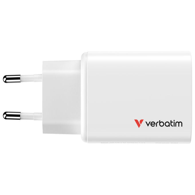Verbatim 32353 Caricabatterie Universale con 2 Porte USB Tipo C e 1 Porta USB A Ricarica Rapida fino a 65 W Power Delivery 3.0 Quick Charge 3.0 GaN colore Bianco