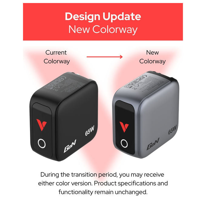 Verbatim 30238 Caricatore Mini GaN 65W con Display 3 Porte 2x USB-C 1x USB-A Power Delivery 3.0 Quick Charge 3.0 colore Nero