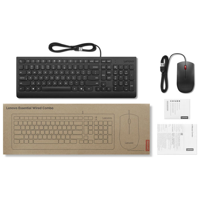Lenovo 4X31R64439 Essential Wired Combo Tastiera Mouse Cablato USB Full-size con Tastierino Numerico 1600 DPI colore Nero
