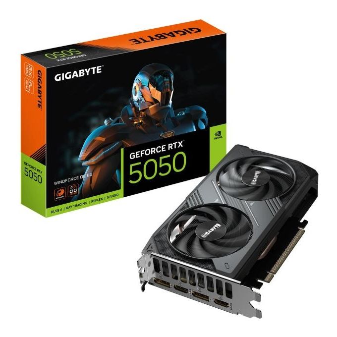 Gigabyte GV-N5050WF2OC-8GD GeForce RTX 5050 Scheda Grafica 8GB GDDR6 128bit 2587MHz PCI-E 5.0 WINDFORCE OC 2x HDMI 2x DP colore Nero