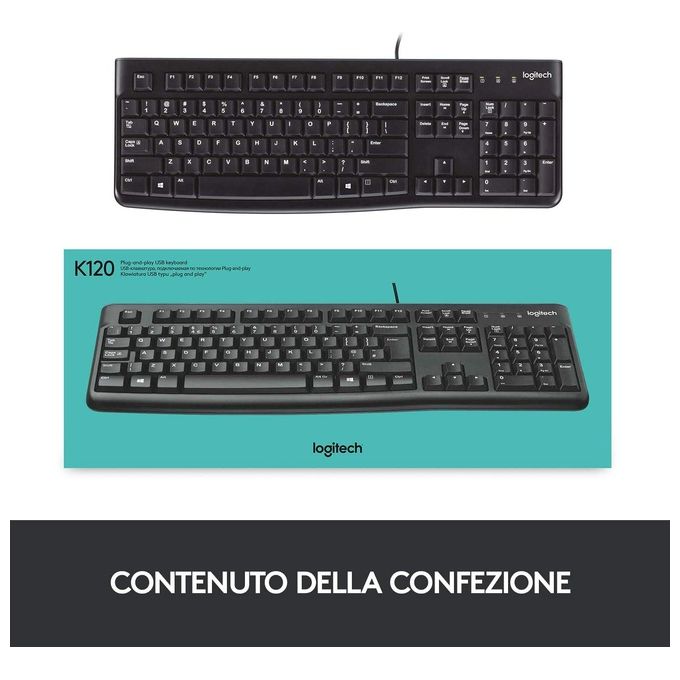 Logitech tastiera retail k120 usb nera