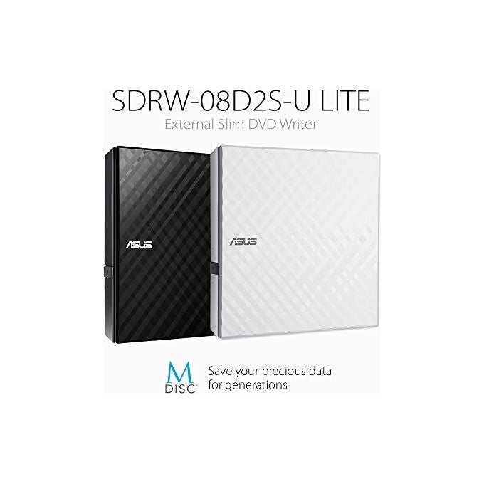 ASUS SDRW-08D2S-U LITE Masterizzatore DVD Slim Esterno 8x USB con supporto M-Disc Mac OS e Windows support Bianco