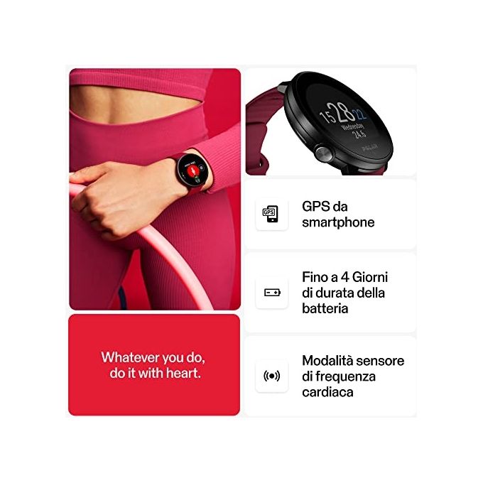 Polar 900108443 Unite Smartwatch Sportivo con Display IPS Touch 240 x 204 Pixel GPS Integrato Cardiofrequenzimetro al Polso colore Nero
