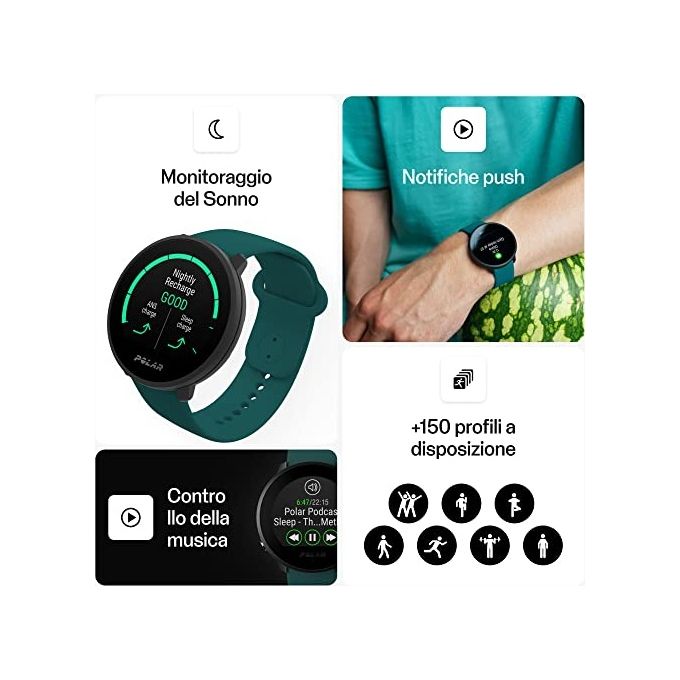 Polar 900108443 Unite Smartwatch Sportivo con Display IPS Touch 240 x 204 Pixel GPS Integrato Cardiofrequenzimetro al Polso colore Nero