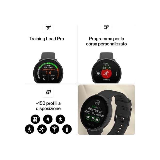 Polar 90085182 IGNITE 2 Smartwatch GPS Cardiofrequenzimetro Touchscreen 1,2'' TFT 240x240 Pixel Batteria 165 mAh colore Nero