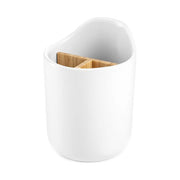 Tescoma 900887 Online Portautensili da Cucina in Ceramica con 3 Scomparti Rimovibili in Bambu' colore Bianco