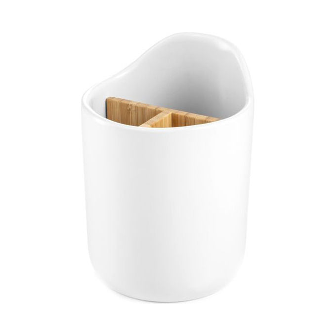Tescoma 900887 Online Portautensili da Cucina in Ceramica con 3 Scomparti Rimovibili in Bambu' colore Bianco