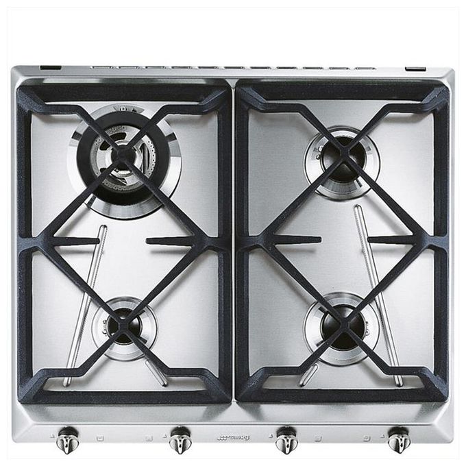 Smeg SRV564GH3 Estetica Contemporanea Piano Cottura a Gas 4 Fuochi Griglie in Ghisa 60 cm Acciaio Inox