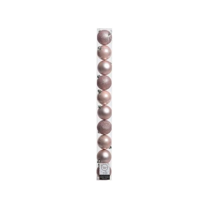 Kaemingk JNS414956 Palline di Natale Infrangibili Tubo 10 Pezzi 6 cm Finitura Mista colore Rosa Cipria