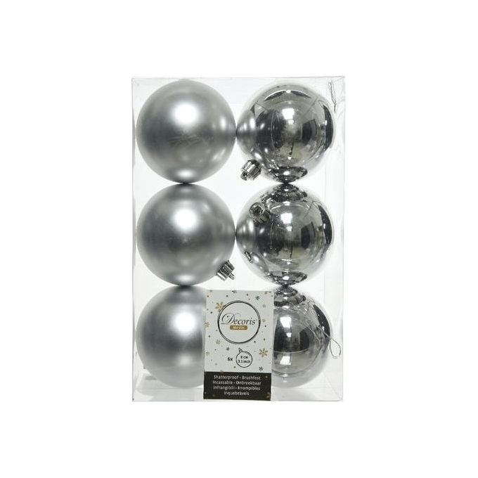 Confezione di 6 Sfere Decorative 80mm Silver