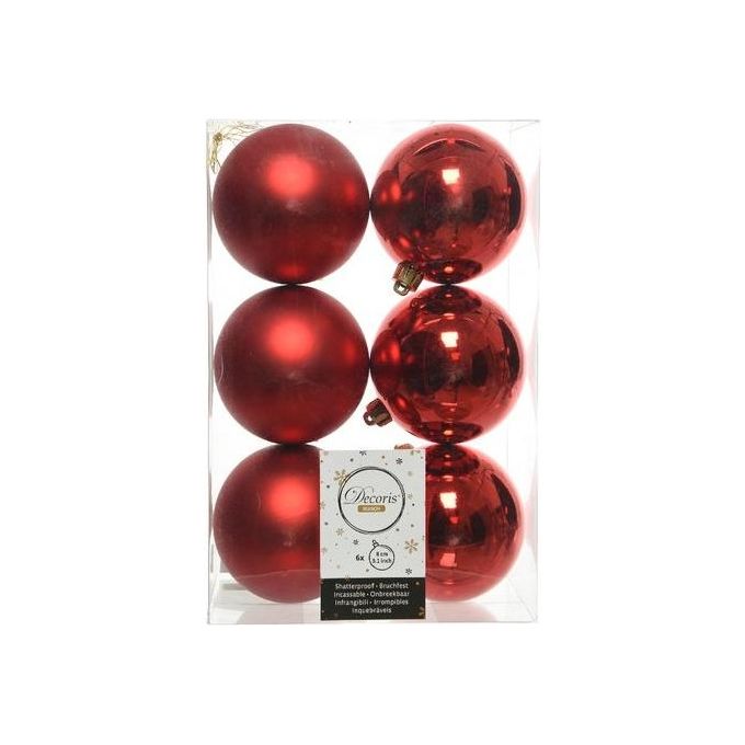 KAEMINGK 22052 Decoris Palline Natalizie 6 Pezzi Infrangibili Lucide e Opache diametro 8 cm colore Rosso