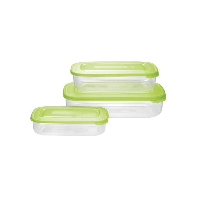 Tontarelli 8005989264339 Set 3 Contenitori per Alimenti Rettangolari Frigobox 3 lt 1,88 lt 0,93 lt colore Verde Lime