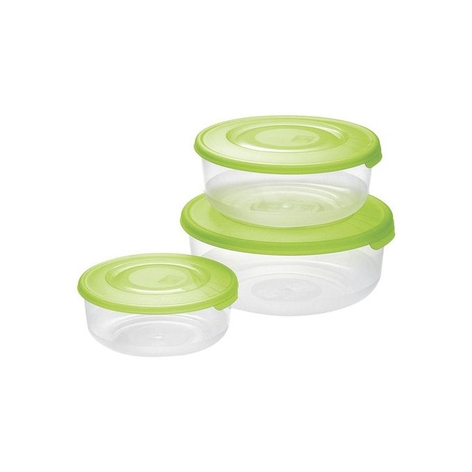 Tontarelli 8005989264391 Family Food Set 3 Contenitori per Alimenti Tondi 1,7 L 1 L 0,5 L Microonde Congelatore colore Verde