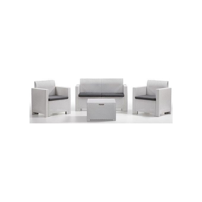 Bica 9067 Nebraska Set Salotto da Giardino 4 Posti Polipropilene Rattan Divano 2 Poltrone Tavolino Cuscini Inclusi colore Bianco