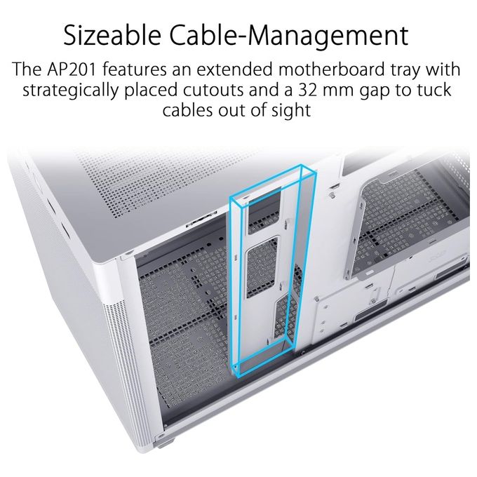 ASUS Prime AP201 TG, Case Micro-ATX, 33 litri, Pannelli Tool-free, Mesh quasi filtrante, Supporto per Dissipatori da 360 mm, Compatibile con Schede Grafiche fino a 338 mm e PSU ATX standard, Bianco