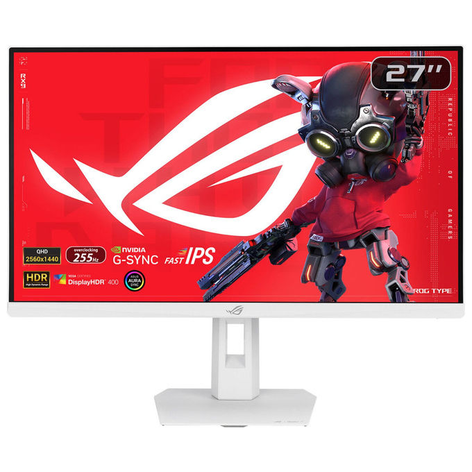 ASUS monitor gaming ROG Strix XG27ACMES-W, 27 pollici, Fast IPS, 2560x1440, 255Hz, 0.3ms, G-Sync, USB-C, bianco