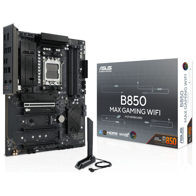ASUS scheda madre B850 MAX GAMING WIFI, socket AM5, chipset AMD B850, DDR5, PCIe 5.0, 3 slot M.2, Wi-Fi 6E, ATX, nera
