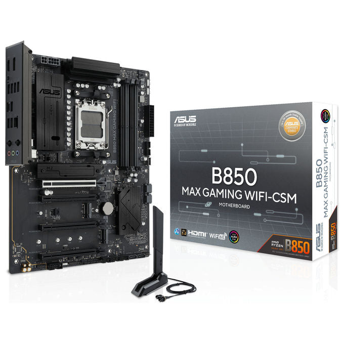 ASUS scheda madre B850 MAX GAMING WIFI, socket AM5, chipset AMD B850, DDR5, PCIe 5.0, 3 slot M.2, Wi-Fi 6E, ATX, nera
