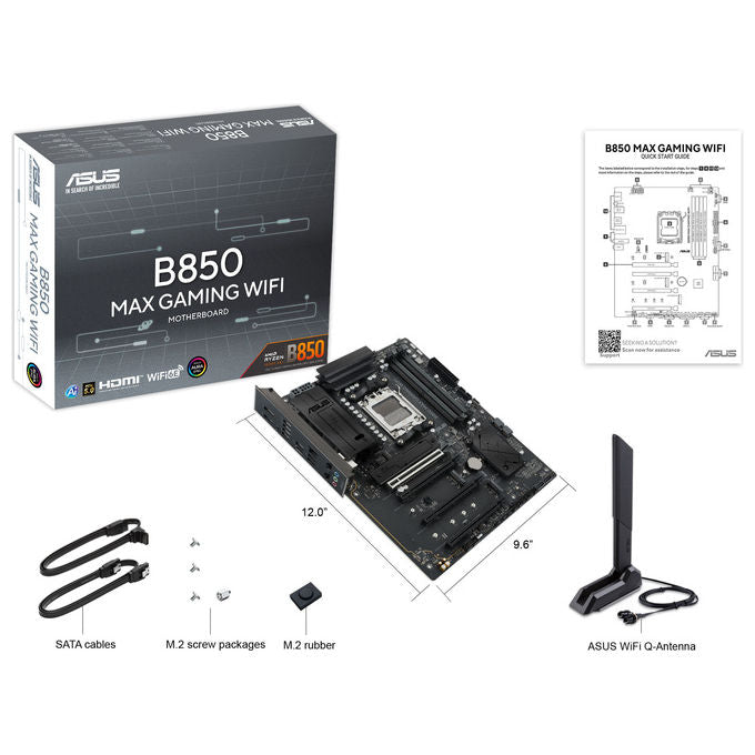 ASUS scheda madre B850 MAX GAMING WIFI, socket AM5, chipset AMD B850, DDR5, PCIe 5.0, 3 slot M.2, Wi-Fi 6E, ATX, nera
