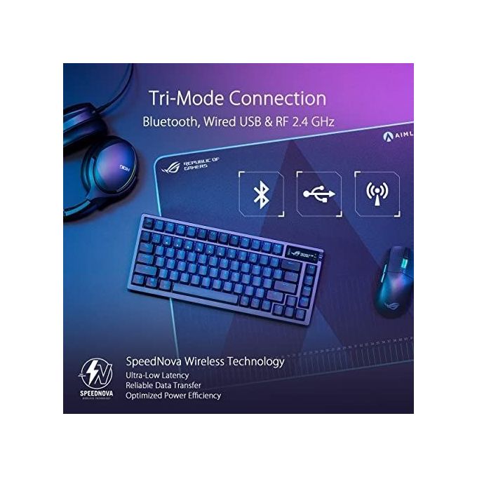 ASUS 90MP0316-BKIA00 ROG Azoth Tastiera Meccanica Gaming Wireless 75% TKL Switch ROG NX Red Hot-Swap Display OLED RGB Aura Sync Connessione Tri-Mode USB-C Bluetooth 2.4GHz colore Nero