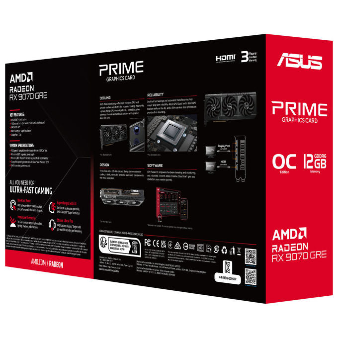 Asus 90YV0PN1-M0NA00 PRIME Radeon RX 9070 GRE 12 GB GDDR6 PCI Express 5.0 3 ventole colore Nero