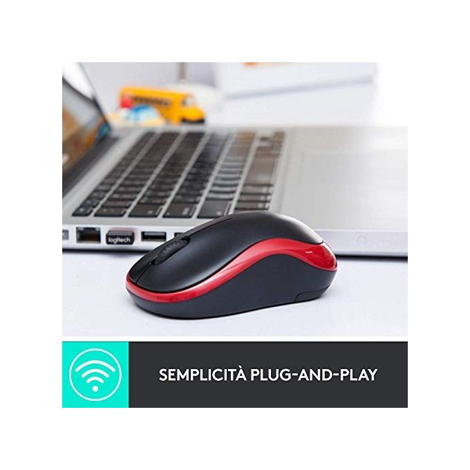 Logitech M185 Mouse Wireless Ottico 1000 DPI Rosso e Nero per PC Portatile e Ufficio