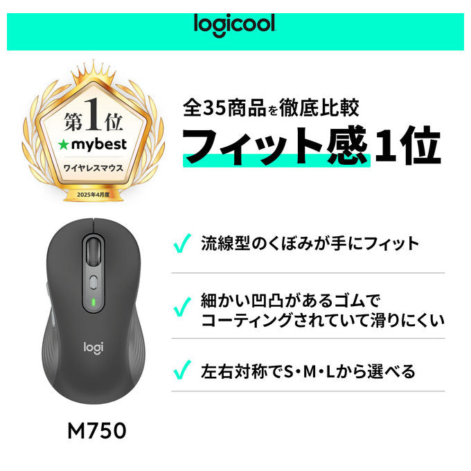 Logitech 910-007509 Signature Plus M750L Mouse Wireless Ottico 4000 DPI 6 Tasti Bluetooth RF Multi-dispositivo colore Grafite