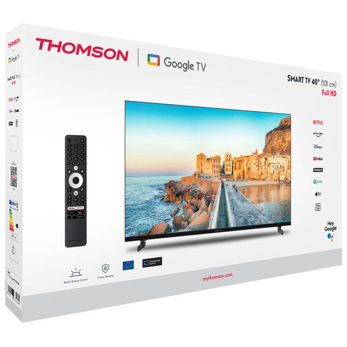 Thomson 40FG2S15 Smart TV 40'' Full HD LED Google TV DVB-T2 HEVC Triplo Sintonizzatore 3 HDMI colore Nero