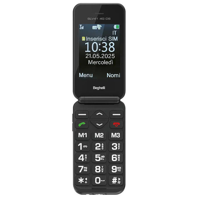 Beghelli 9141 SLV41 Telefono per Anziani 4G VoLTE Doppio Display 2.8'' Tasto SOS Tasti Grandi colore Nero