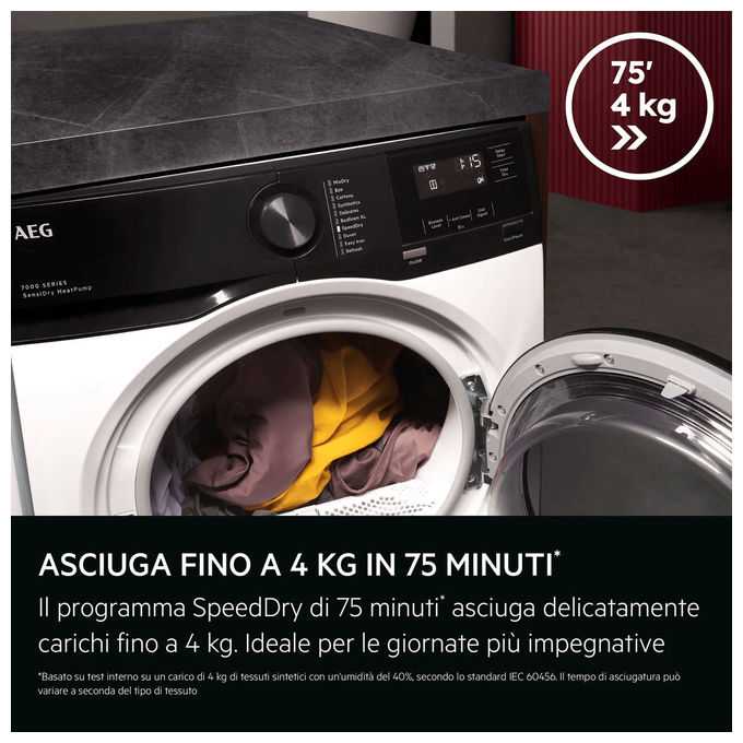 AEG 916900890 Serie 7000 Asciugatrice Caricamento frontale 9 Kg Classe C Pompa di calore MixDry SensiDry (59.6x63.8x85 cm) colore Bianco
