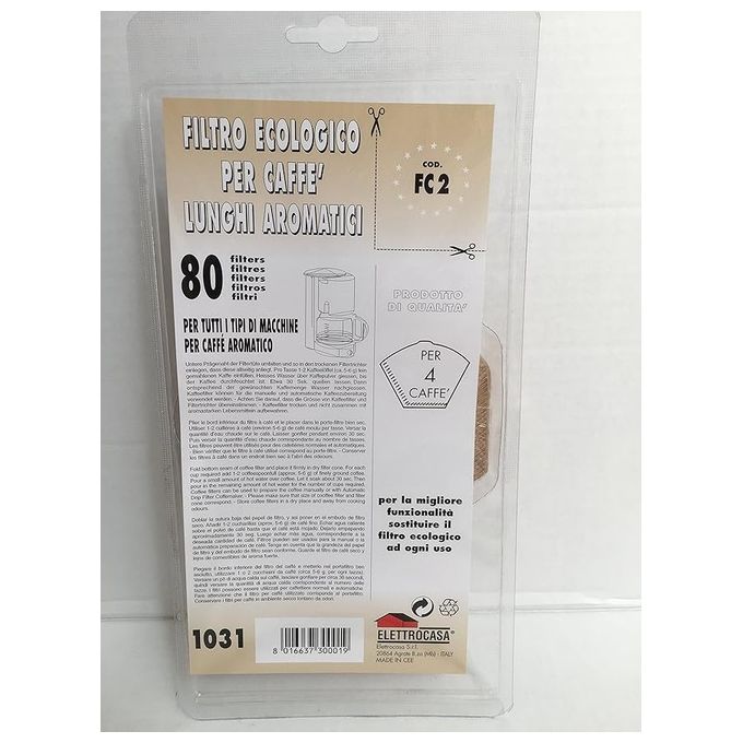 Elettrocasa FC 2 - Filtri di Carta per Caffe' Americano - 80 Pezzi (per Macchine da Caffe' a Filtro da 4 Tazze)