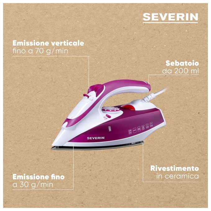 Severin, Ferro da Stiro a Secco e a Vapore BA3243, 2400W, Rosso Bianco