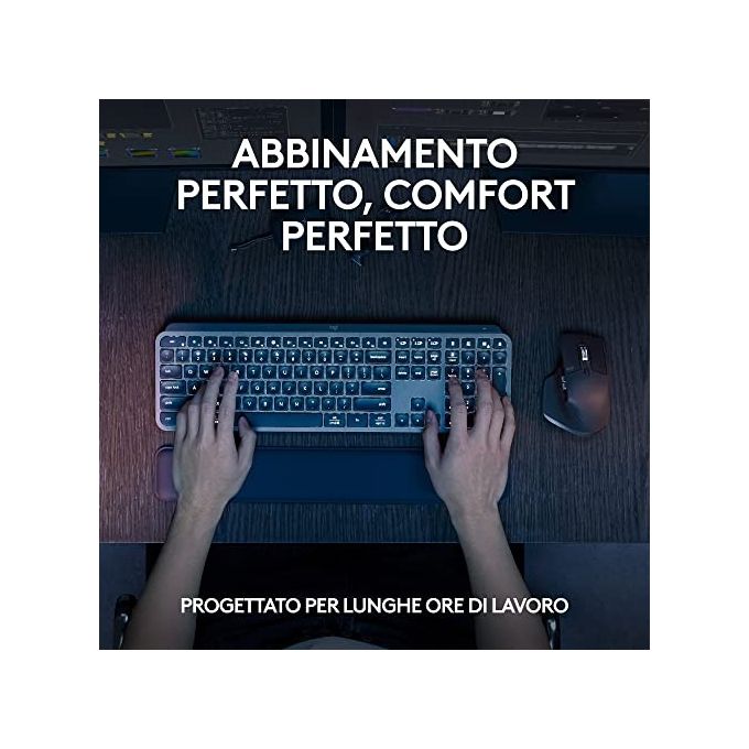 Logitech 920-011609 MX Keys S Combo Kit Tastiera e Mouse Wireless Bluetooth QWERTY Italiano Retroilluminazione LED Palm Rest colore Grafite