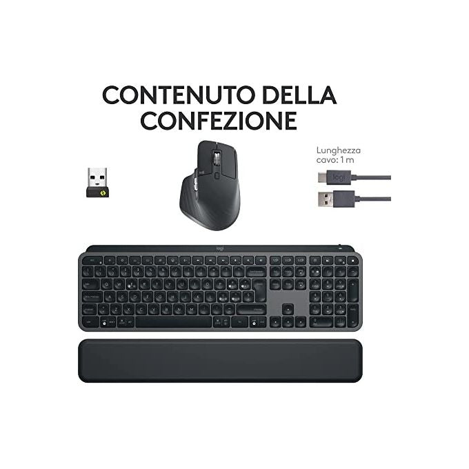 Logitech 920-011609 MX Keys S Combo Kit Tastiera e Mouse Wireless Bluetooth QWERTY Italiano Retroilluminazione LED Palm Rest colore Grafite
