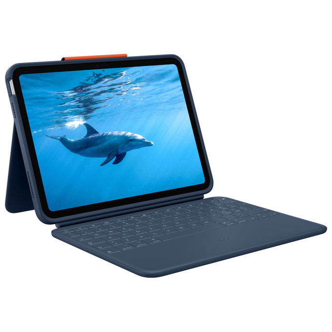 Logitech Rugged Combo 4 Touch, custodia con tastiera e trackpad per iPad 10a generazione, Smart Connector, Qwerty italiano, Blu