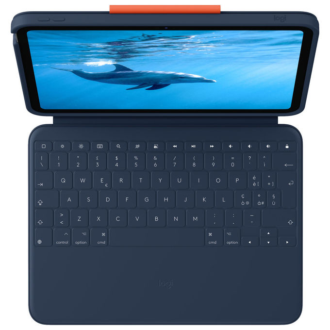 Logitech Rugged Combo 4 Touch, custodia con tastiera e trackpad per iPad 10a generazione, Smart Connector, Qwerty italiano, Blu