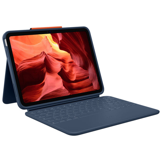 Logitech Rugged Combo 4 Touch, custodia con tastiera e trackpad per iPad 10a generazione, Smart Connector, Qwerty italiano, Blu