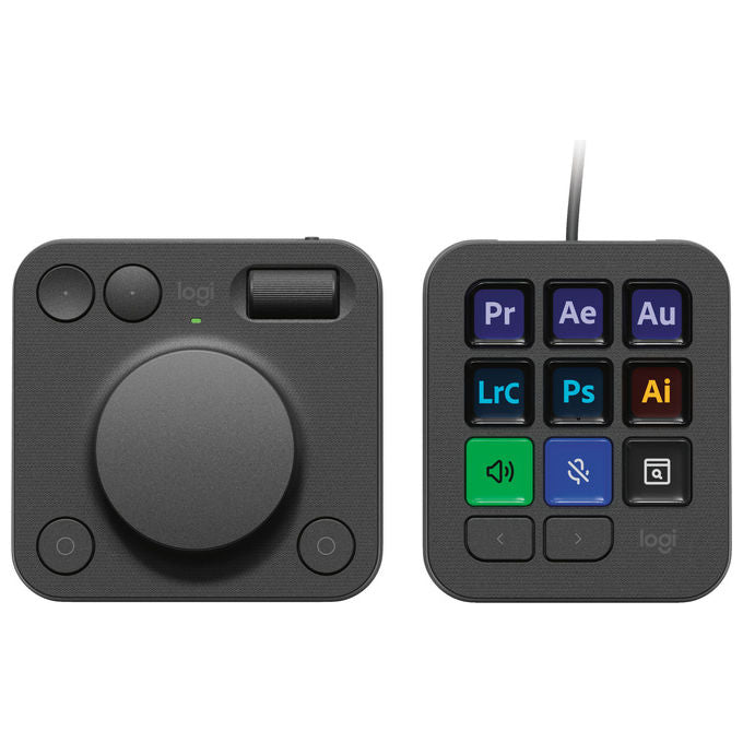 Logitech MX Creative Console, tastierino programmabile, 9 tasti LCD personalizzabili, manopola di controllo, Bluetooth, USB-C, per Adobe, grafica e video editing, grafite