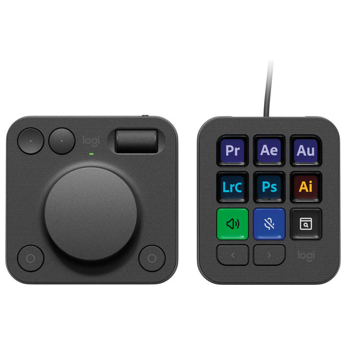 Logitech MX Creative Console, tastierino programmabile, 9 tasti LCD personalizzabili, manopola di controllo, Bluetooth, USB-C, per Adobe, grafica e video editing, grafite