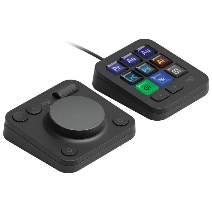 Logitech MX Creative Console, tastierino programmabile, 9 tasti LCD personalizzabili, manopola di controllo, Bluetooth, USB-C, per Adobe, grafica e video editing, grafite