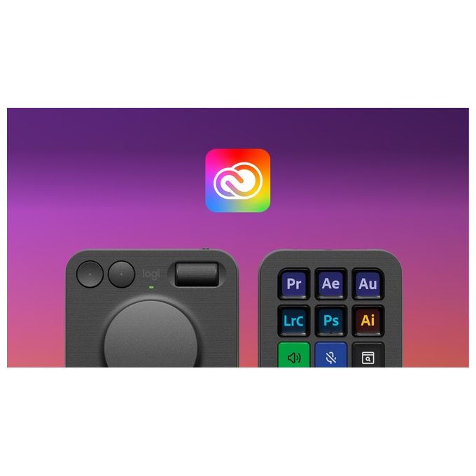 Logitech MX Creative Console, tastierino programmabile, 9 tasti LCD personalizzabili, manopola di controllo, Bluetooth, USB-C, per Adobe, grafica e video editing, grafite