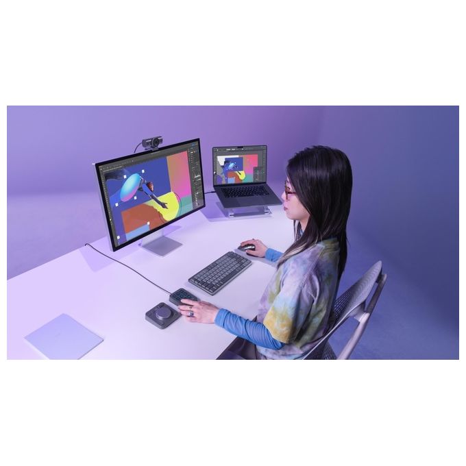 Logitech MX Creative Console, tastierino programmabile, 9 tasti LCD personalizzabili, manopola di controllo, Bluetooth, USB-C, per Adobe, grafica e video editing, grafite