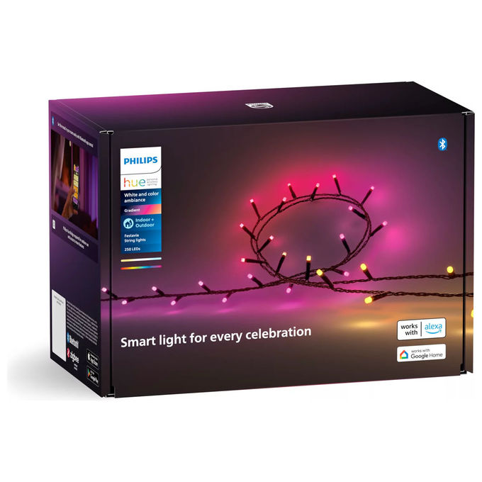 Philips 929003674402 Hue Festavia Stringa di Luci Smart 250 LED 20 m Dimmerabile Bluetooth IP54 colore Nero