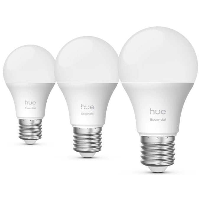 Philips Hue Essential lampadina LED intelligente E27, A60, luce bianca e colorata, dimmerabile, 8W, confezione da 3