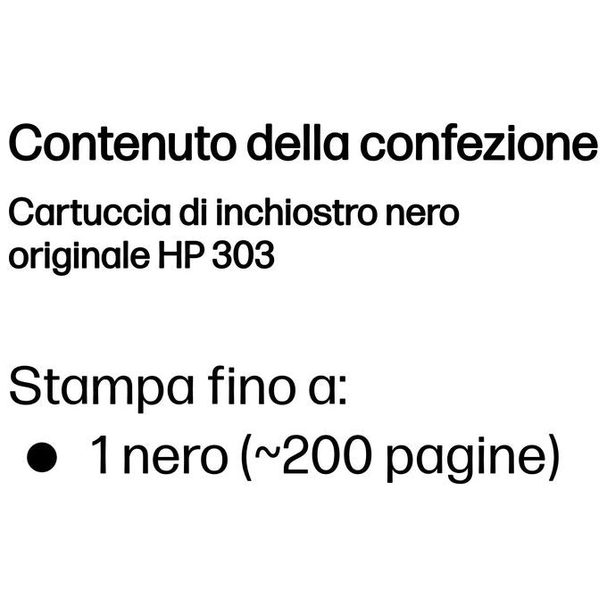 HP T6N02AE Cartuccia di inchiostro nero originale 303 Inchiostro a base di pigmento 200 pagine colore Nero