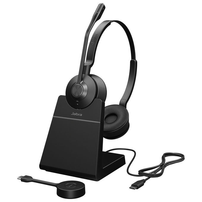 Jabra, Auricolare Wireless Stereo, Engage 55 SE UC, USB-C, con Supporto di Ricarica, Nero
