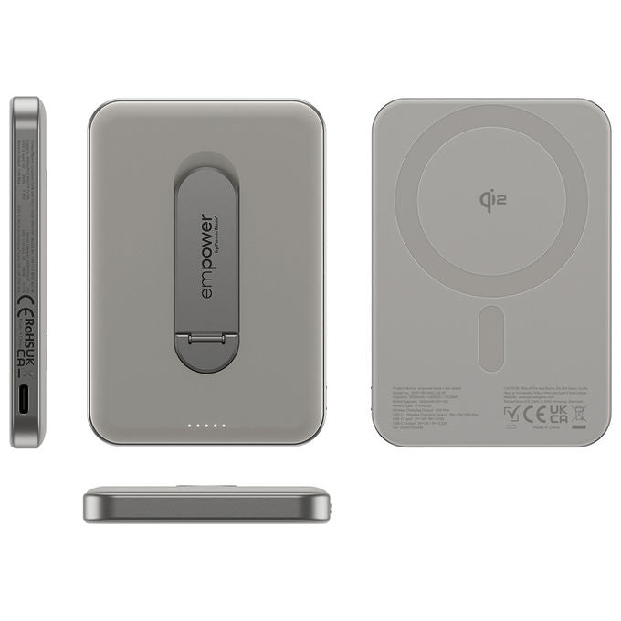 PanzerGlass EM34876 empower Bank con Spin Stand 5000mAh 15W Wireless 20W USB-C colore Titanio