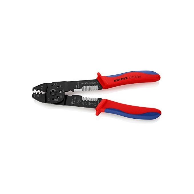 Knipex 9721215B Pinza per Capicorda Brunita 230 mm 0,5-2,5 mm² F-Crimp impugnature multicomponente colore Nero Blu Rosso