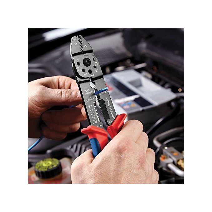 Knipex 9721215B Pinza per Capicorda Brunita 230 mm 0,5-2,5 mm² F-Crimp impugnature multicomponente colore Nero Blu Rosso