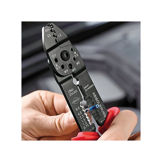 Knipex 9721215B Pinza per Capicorda Brunita 230 mm 0,5-2,5 mm² F-Crimp impugnature multicomponente colore Nero Blu Rosso